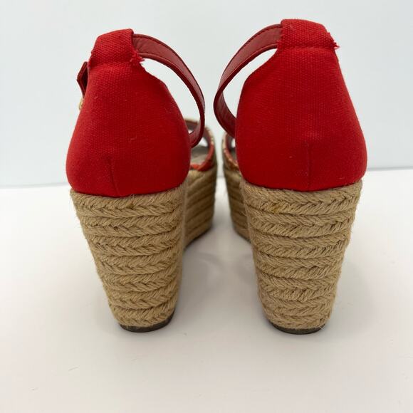 Tory Burch Platform Wedge Espadrilles Sandals Red Floral Open-Toe | Size: 8M - Picture 8 of 13